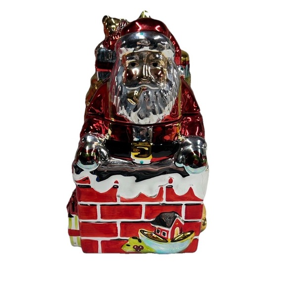 Portmeirion Other - A Christmas Story Santa in Chimney COOKIE JAR Metallic Shiny